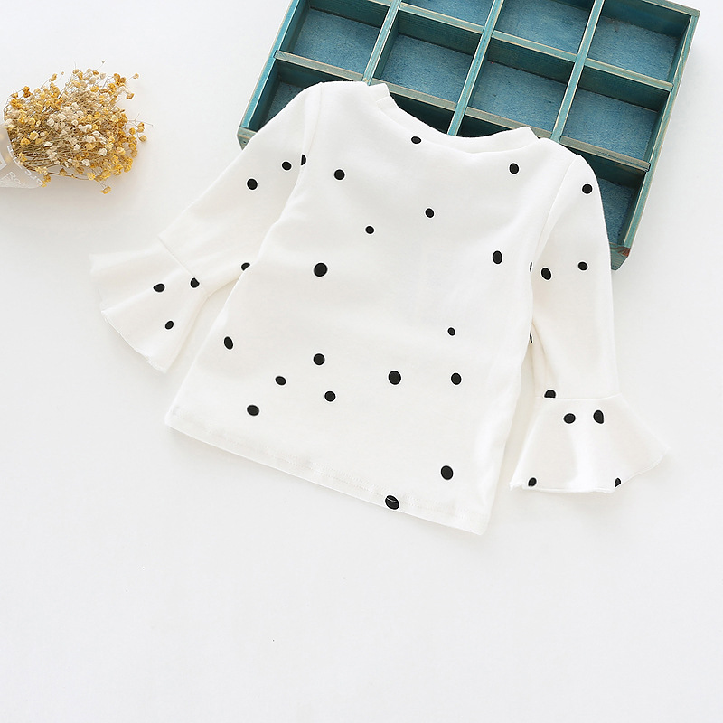 Lotus Leaf Sleeve Long Sleeve Dots T-shirt Autumn Cotton Tops Baby Girl Clothes