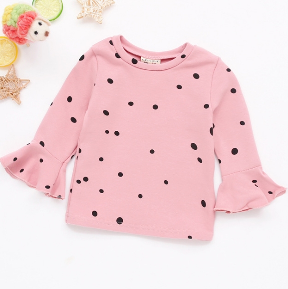 Lotus Leaf Sleeve Long Sleeve Dots T-shirt Autumn Cotton Tops Baby Girl Clothes