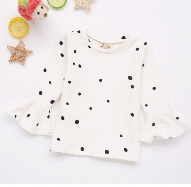 Lotus Leaf Sleeve Long Sleeve Dots T-shirt Autumn Cotton Tops Baby Girl Clothes