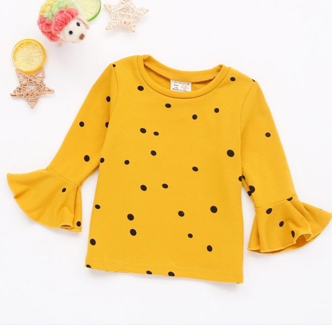 Lotus Leaf Sleeve Long Sleeve Dots T-shirt Autumn Cotton Tops Baby Girl Clothes