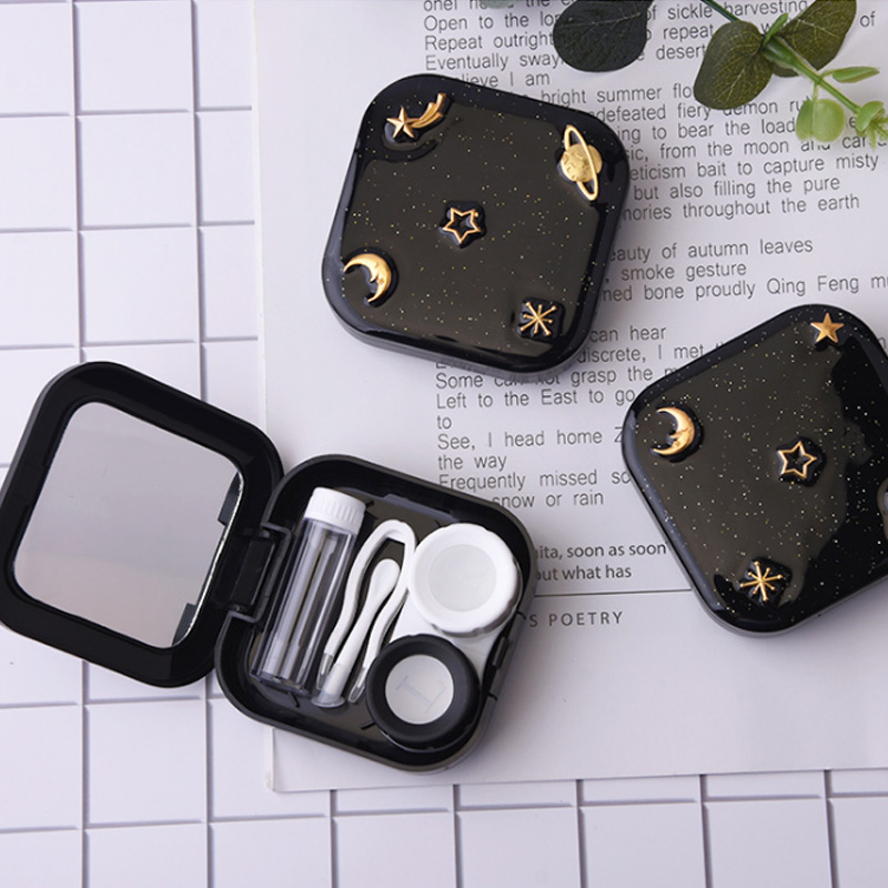 Travel Supplies Portable Black Starry Contact Lens Storage Boxes Eye Care Kit Invisibility Glasses