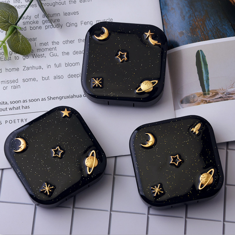 Travel Supplies Portable Black Starry Contact Lens Storage Boxes Eye Care Kit Invisibility Glasses