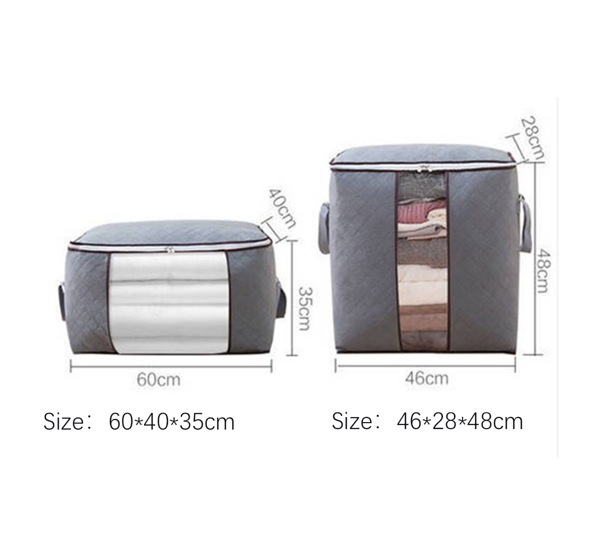 2PC Clothes Quilt Collecting Case Non-Woven Fabric With Zipper Moisture-proof Transparent Window