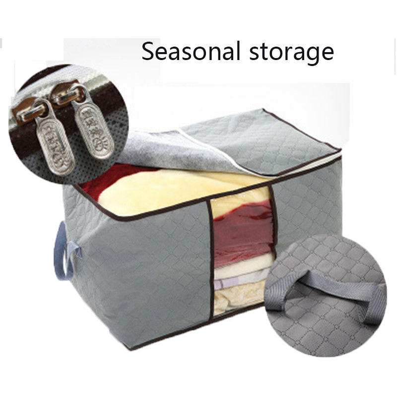 2PC Clothes Quilt Collecting Case Non-Woven Fabric With Zipper Moisture-proof Transparent Window