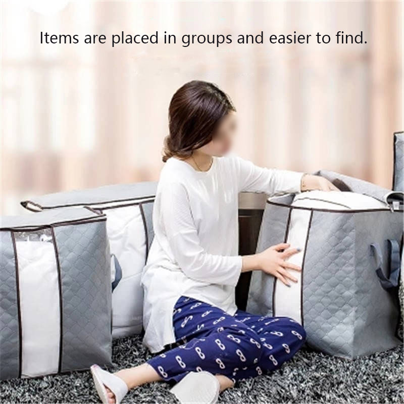 2PC Clothes Quilt Collecting Case Non-Woven Fabric With Zipper Moisture-proof Transparent Window