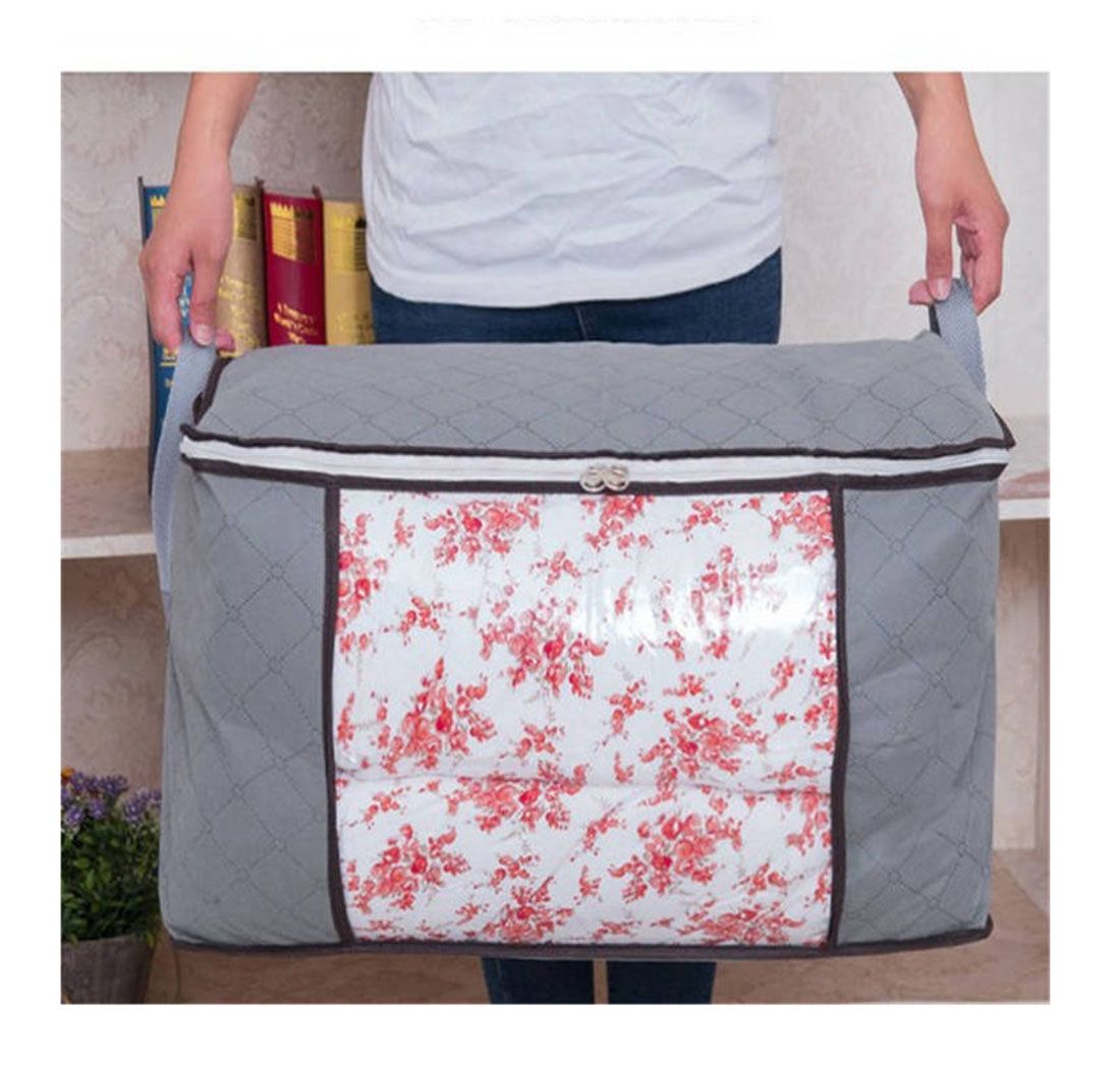 2PC Clothes Quilt Collecting Case Non-Woven Fabric With Zipper Moisture-proof Transparent Window