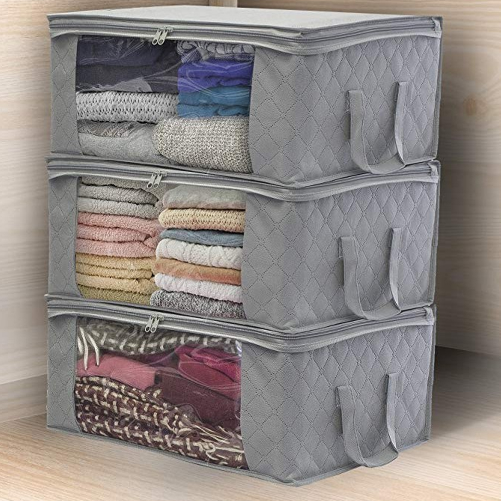 2PC Clothes Quilt Collecting Case Non-Woven Fabric With Zipper Moisture-proof Transparent Window