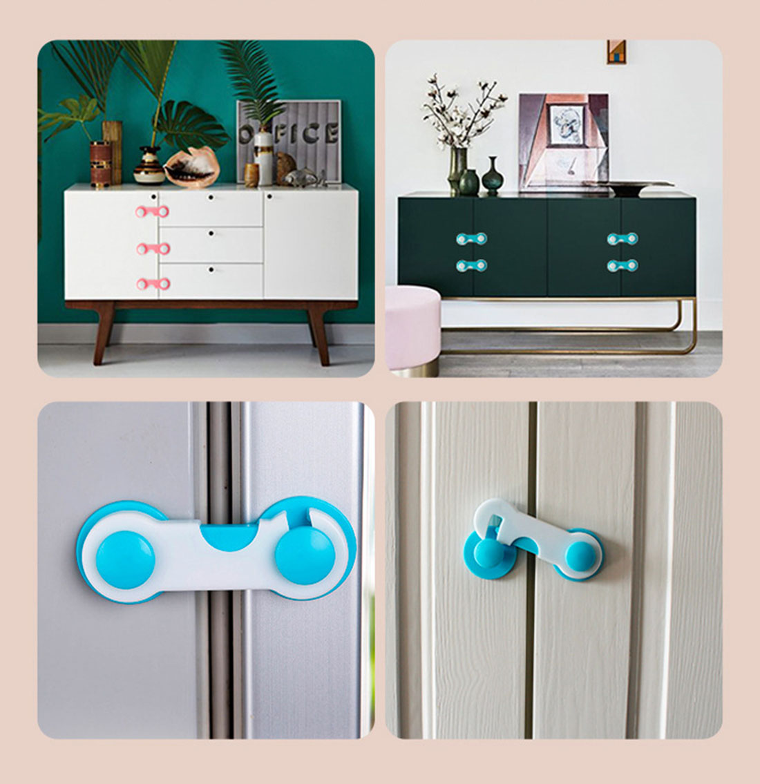 4pcs Baby Drawer Lock Multi-function Child Safety Lock Plastic Cabinet Lock Baby Safety Protector