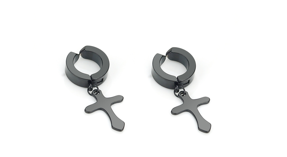 Men Woman Clip Earrings Fashion Rock Style Cross Shaped Titanium Steel Ear Clip Earrings Accessories