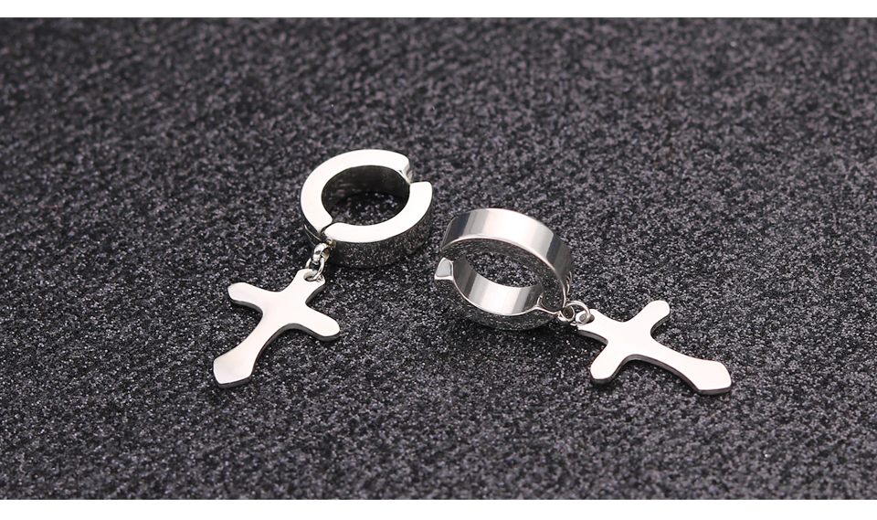 Men Woman Clip Earrings Fashion Rock Style Cross Shaped Titanium Steel Ear Clip Earrings Accessories