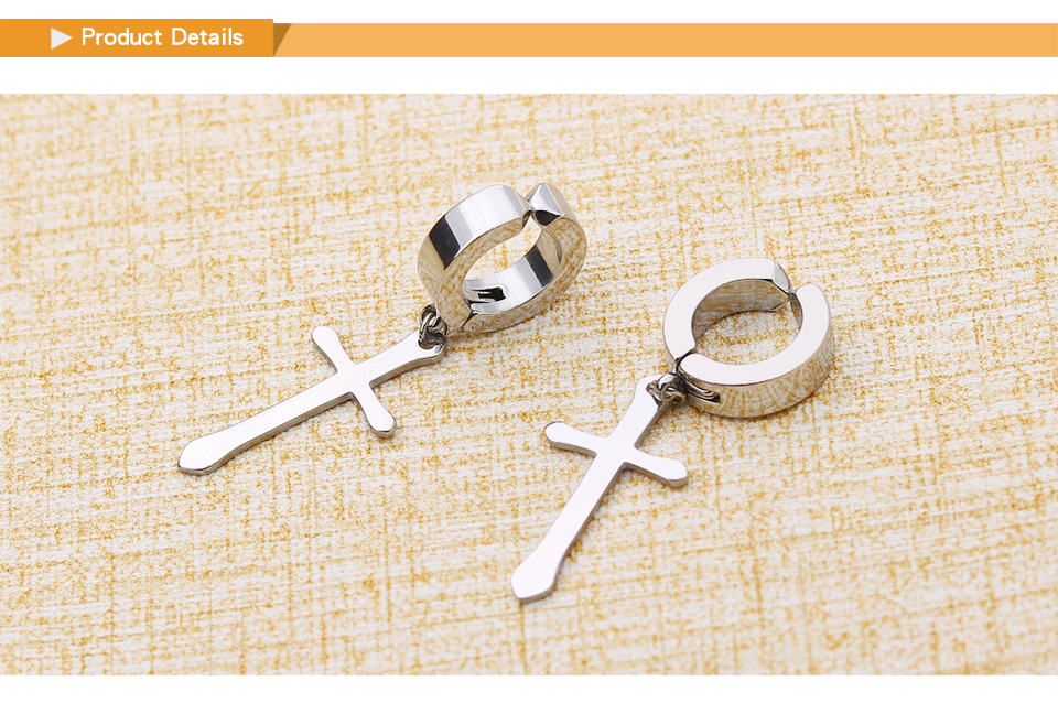 Men Woman Clip Earrings Fashion Rock Style Cross Shaped Titanium Steel Ear Clip Earrings Accessories