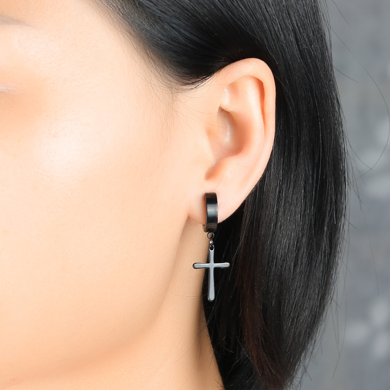 Men Woman Clip Earrings Fashion Rock Style Cross Shaped Titanium Steel Ear Clip Earrings Accessories