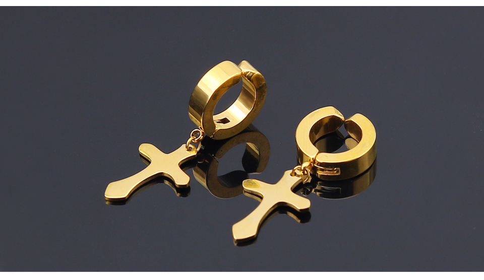 Men Woman Clip Earrings Fashion Rock Style Cross Shaped Titanium Steel Ear Clip Earrings Accessories