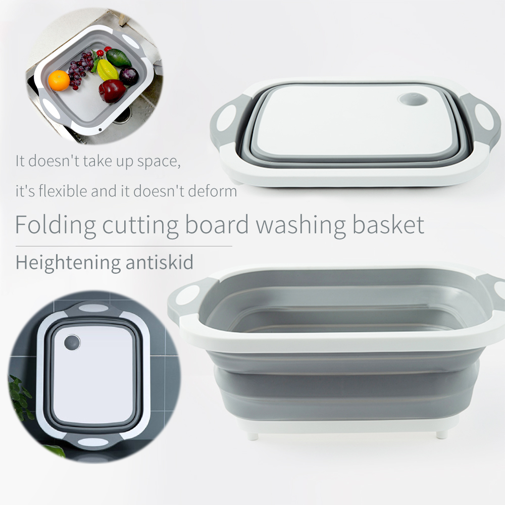 High Quality Multi-Function Folding Cutting Board Chopping Blocks Washing Basket Kitchen Organizer