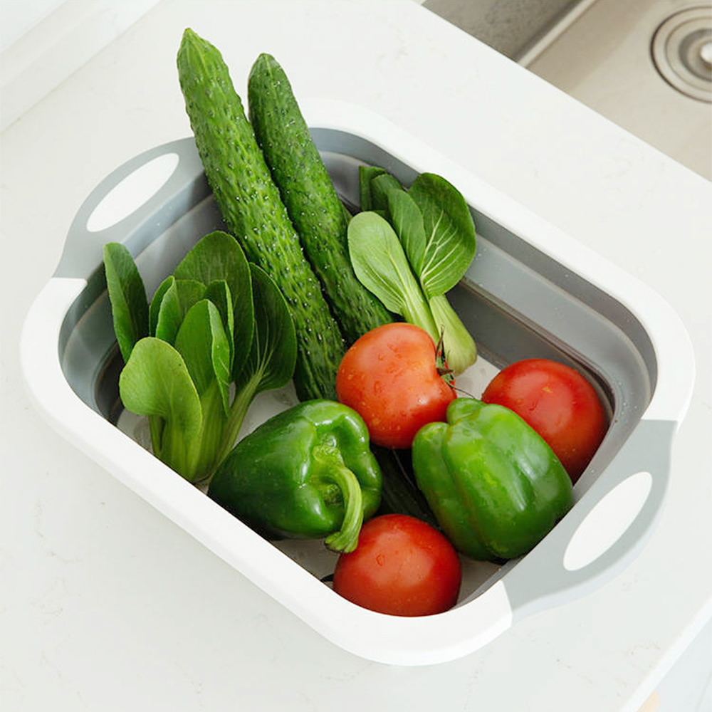 High Quality Multi-Function Folding Cutting Board Chopping Blocks Washing Basket Kitchen Organizer