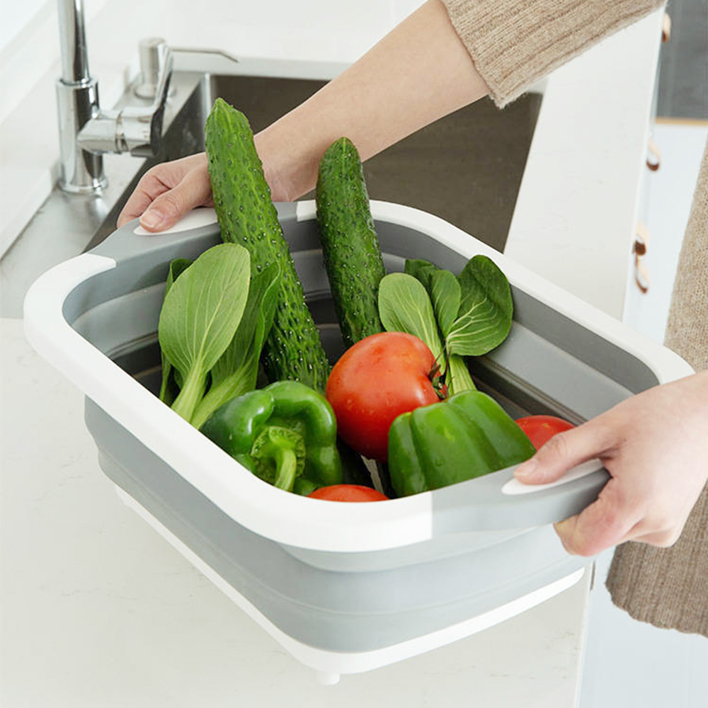 High Quality Multi-Function Folding Cutting Board Chopping Blocks Washing Basket Kitchen Organizer