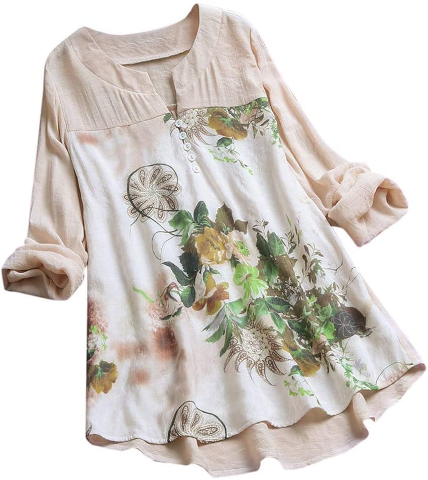 Women Long Sleeve Blouse T-Shirt  Ladies Vintage V-Neck Mini Dress Tops