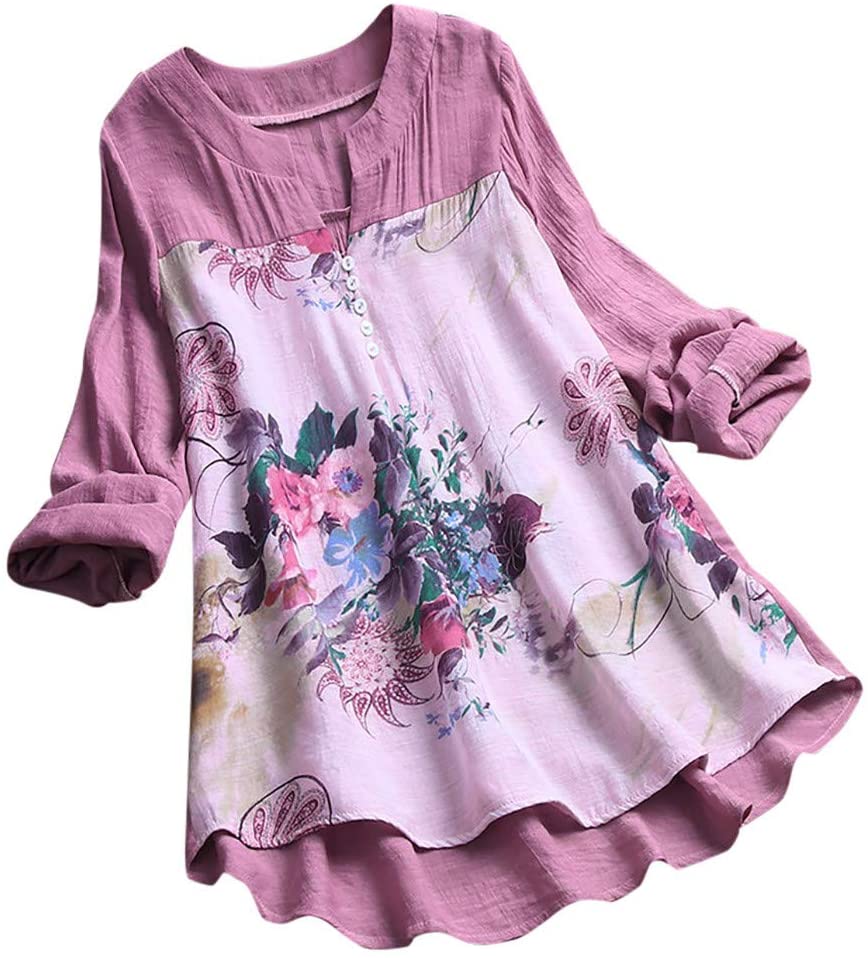 Women Long Sleeve Blouse T-Shirt  Ladies Vintage V-Neck Mini Dress Tops