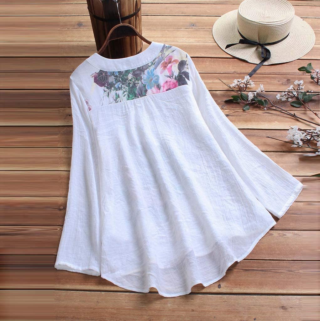 Women Long Sleeve Blouse T-Shirt  Ladies Vintage V-Neck Mini Dress Tops