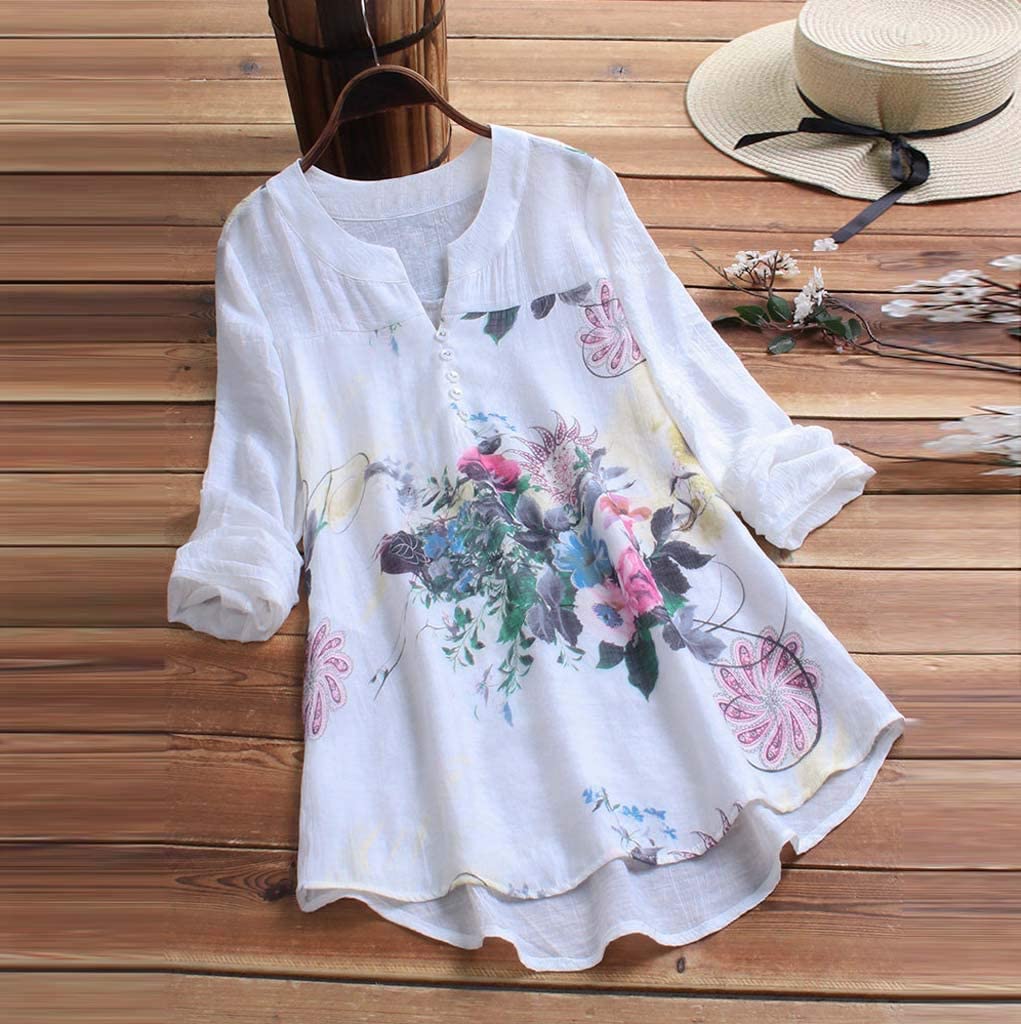 Women Long Sleeve Blouse T-Shirt  Ladies Vintage V-Neck Mini Dress Tops