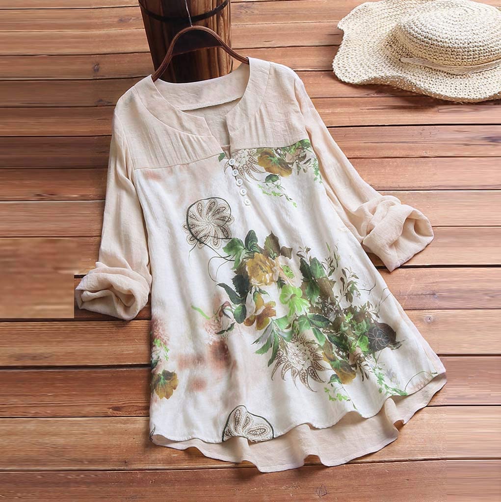 Women Long Sleeve Blouse T-Shirt  Ladies Vintage V-Neck Mini Dress Tops