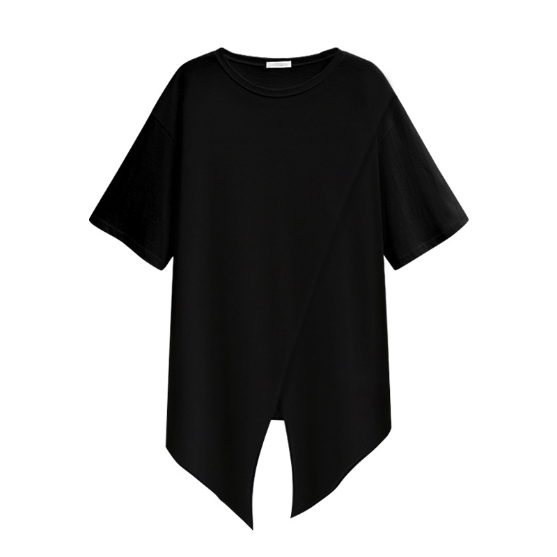 Short-Sleeved Women's New Top Loose Front Split Mid-Length Large Size Half-Sleeved T-Shirt Summer.