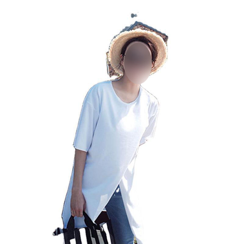 Short-Sleeved Women's New Top Loose Front Split Mid-Length Large Size Half-Sleeved T-Shirt Summer.
