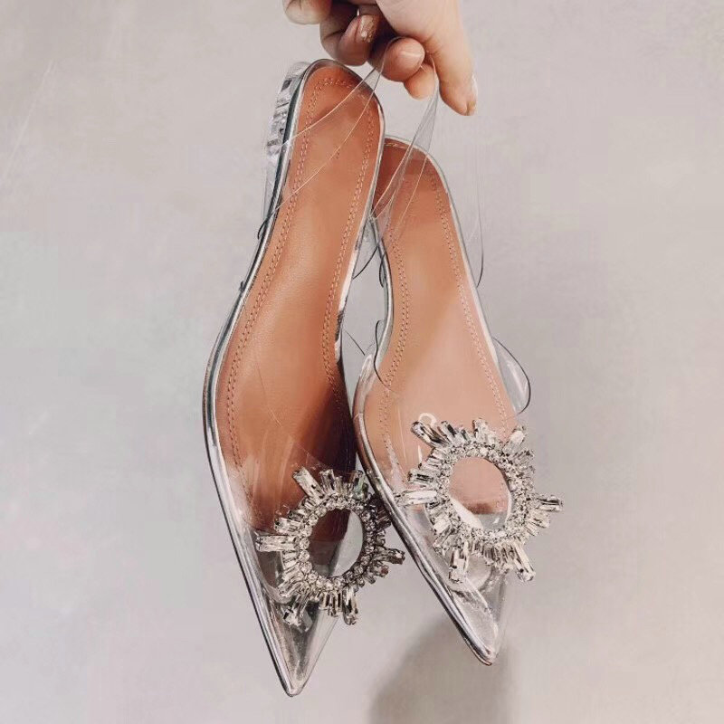 PVC Transparent Crystal Shoes Summer New Pointed Odd Heel Shoes Stiletto Ladies Sun Decoration