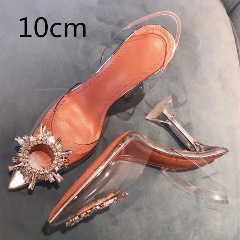 PVC Transparent Crystal Shoes Summer New Pointed Odd Heel Shoes Stiletto Ladies Sun Decoration
