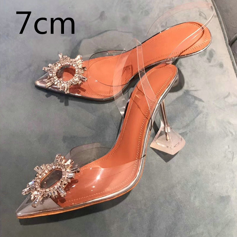 PVC Transparent Crystal Shoes Summer New Pointed Odd Heel Shoes Stiletto Ladies Sun Decoration