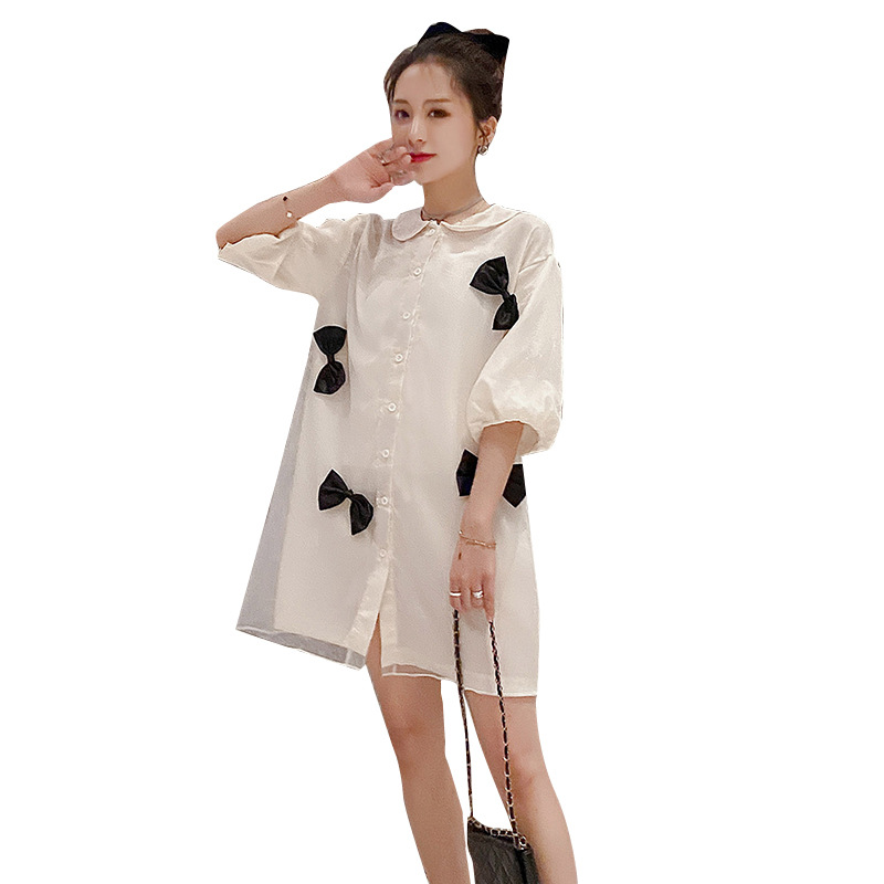 Maternity Summer Dress Western Princess Bowknot Skirt Mid-Length Aging Age Mesh Dress