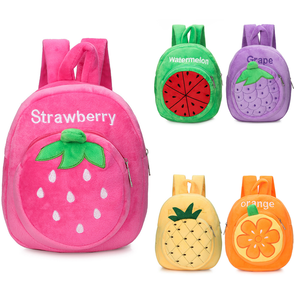 Baby Strawberry Fruits Soft Backpack Cartoon Plush Book Bag Children Cute Fruits Schoolbags