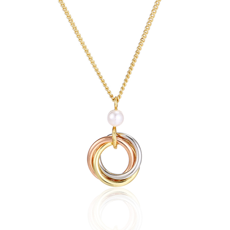 Colorful Ring Necklace Wild Pearl Necklace Multi-ring Clavicle Chain + Earrings.