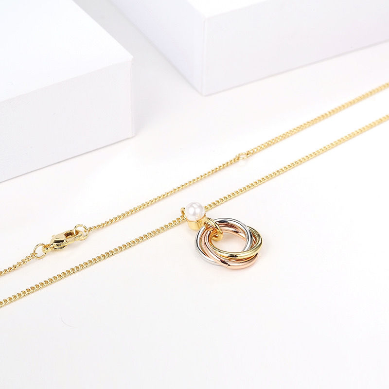 Colorful Ring Necklace Wild Pearl Necklace Multi-ring Clavicle Chain + Earrings.