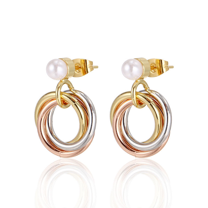 Colorful Ring Necklace Wild Pearl Necklace Multi-ring Clavicle Chain + Earrings.