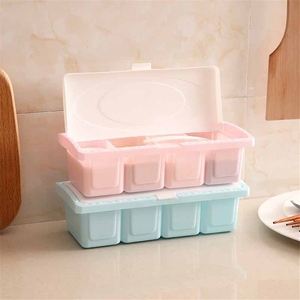 4 Piece/Set Wheat Straw Plastic Seasoning Jar Set Kitchen Condiment Box