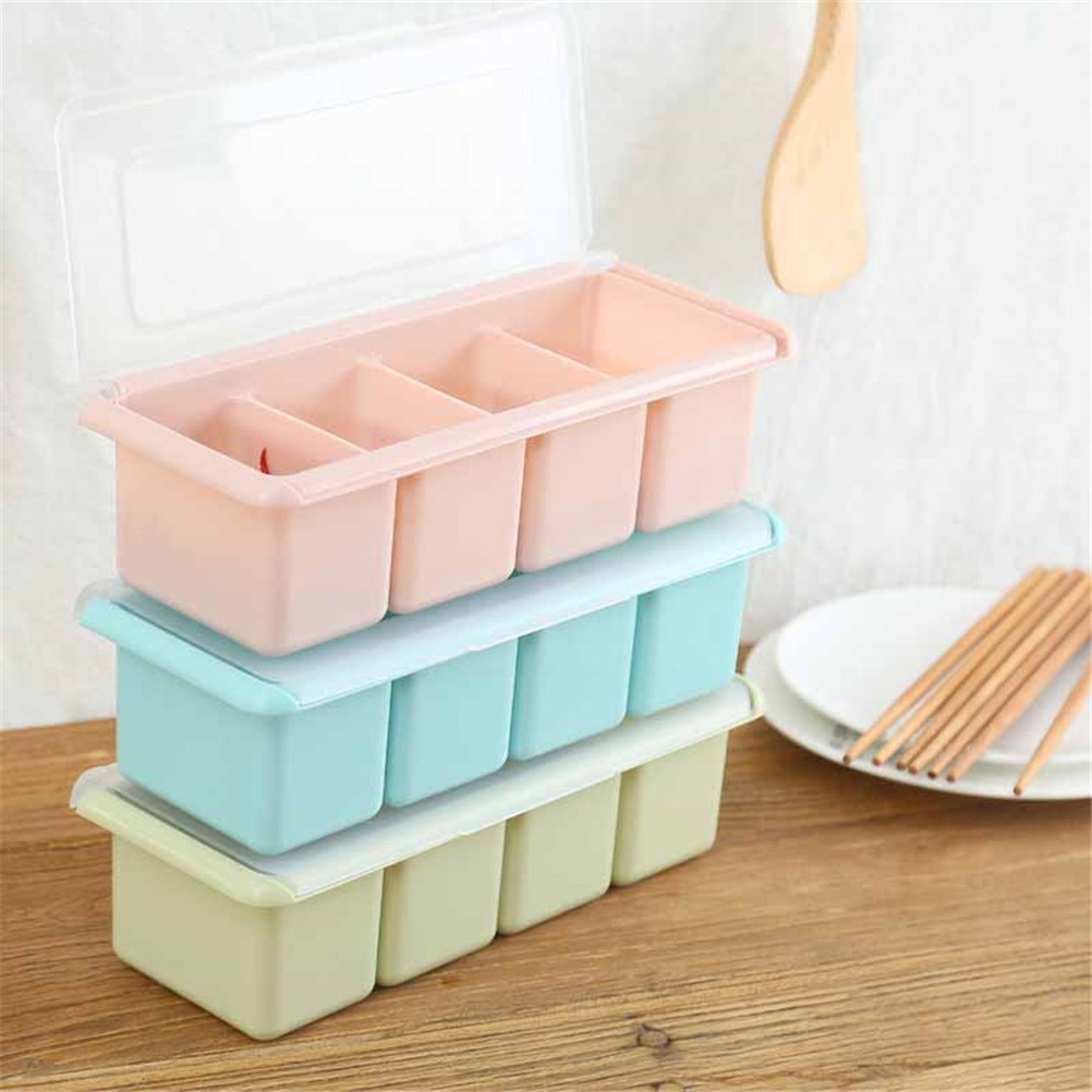 4 Piece/Set Wheat Straw Plastic Seasoning Jar Set Kitchen Condiment Box
