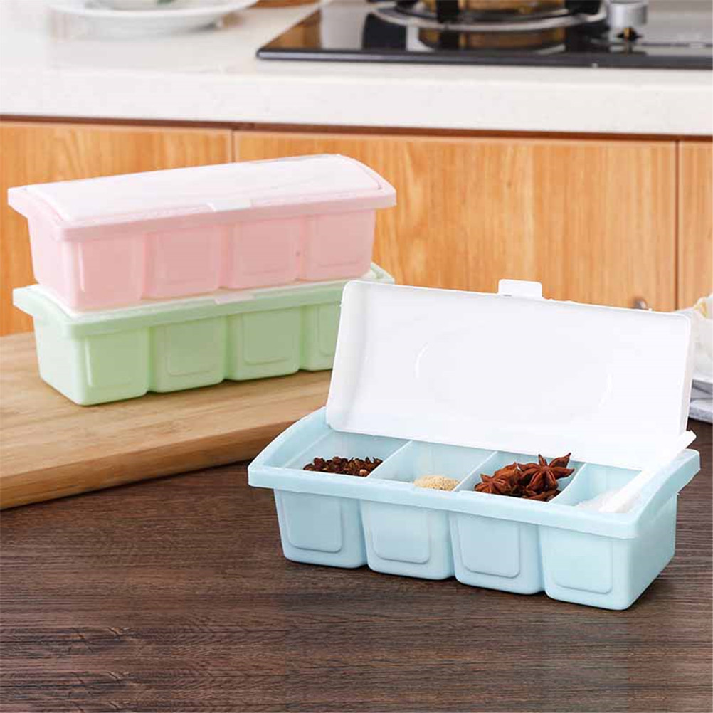 4 Piece/Set Wheat Straw Plastic Seasoning Jar Set Kitchen Condiment Box