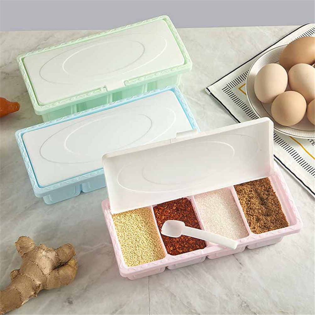 4 Piece/Set Wheat Straw Plastic Seasoning Jar Set Kitchen Condiment Box