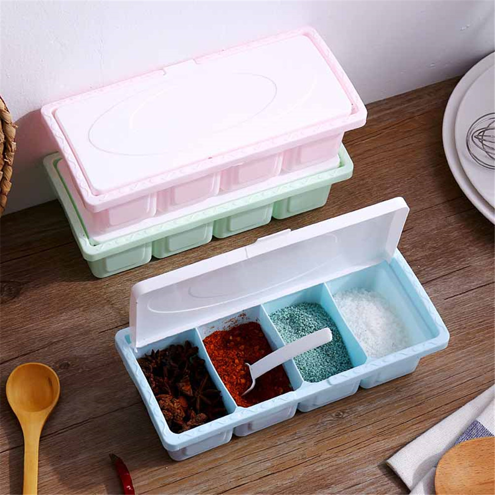 4 Piece/Set Wheat Straw Plastic Seasoning Jar Set Kitchen Condiment Box