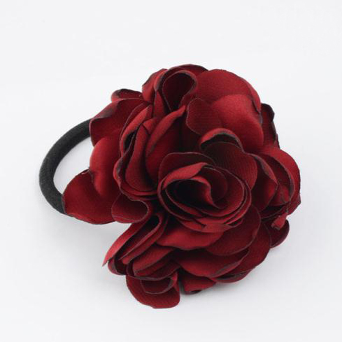 New Women Hair Accessories Simulation Flower Rubber Band Camellia Rose Attached to Elastic Hair