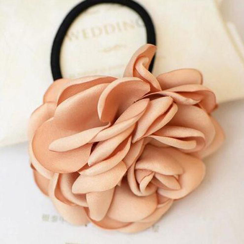 New Women Hair Accessories Simulation Flower Rubber Band Camellia Rose Attached to Elastic Hair