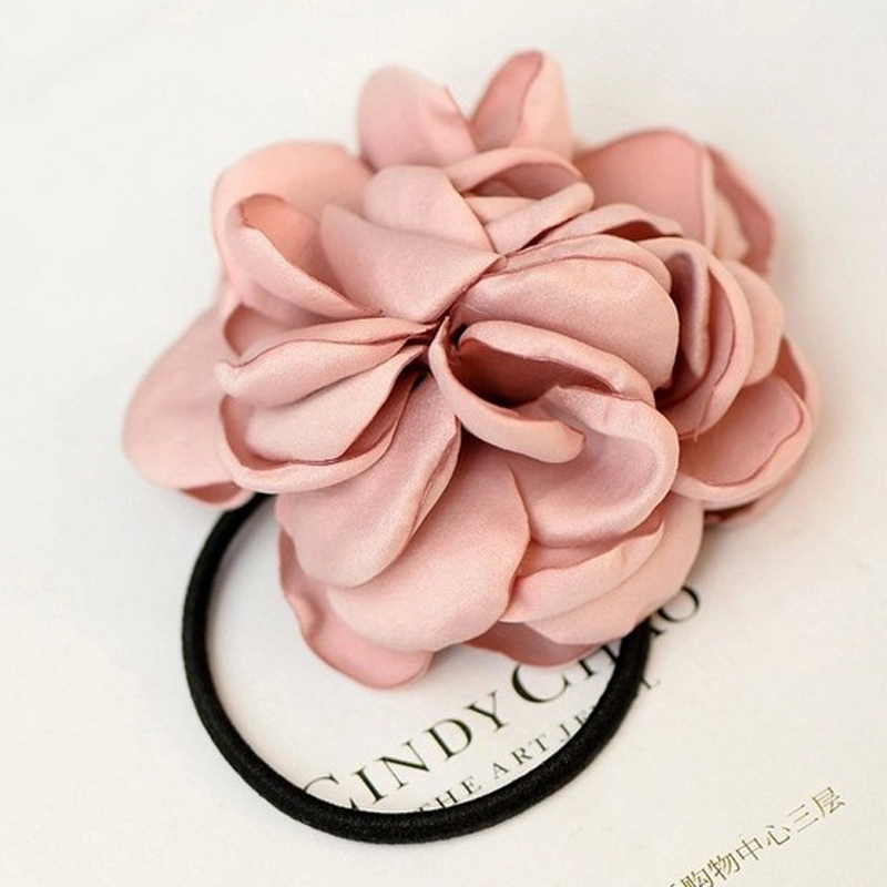 New Women Hair Accessories Simulation Flower Rubber Band Camellia Rose Attached to Elastic Hair