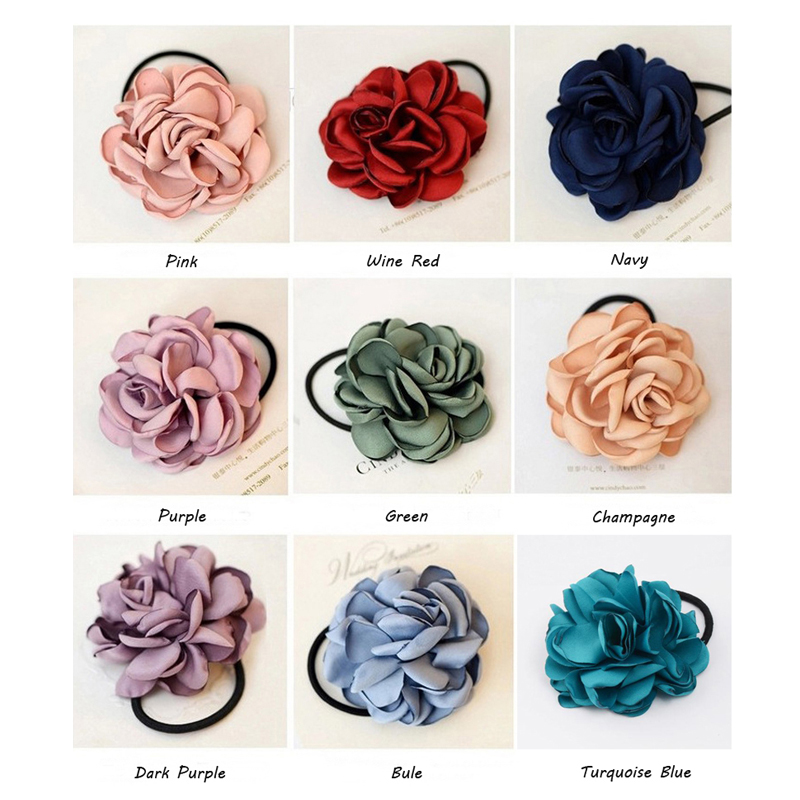 New Women Hair Accessories Simulation Flower Rubber Band Camellia Rose Attached to Elastic Hair