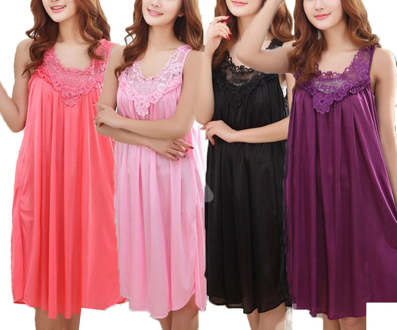 Large Sexy Night Dress Ice Silk Satin Sleepwear Female Nightgown Women Sleeping Dresses Plus Size