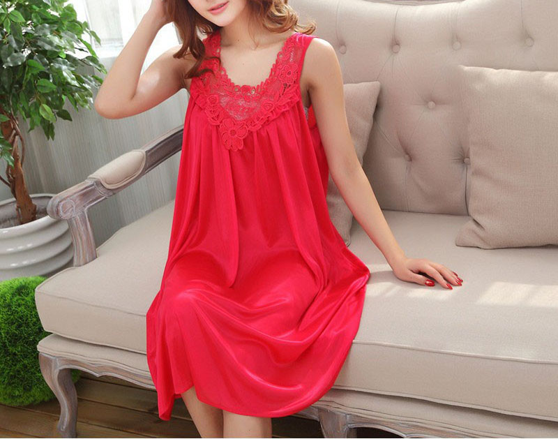 Large Sexy Night Dress Ice Silk Satin Sleepwear Female Nightgown Women Sleeping Dresses Plus Size