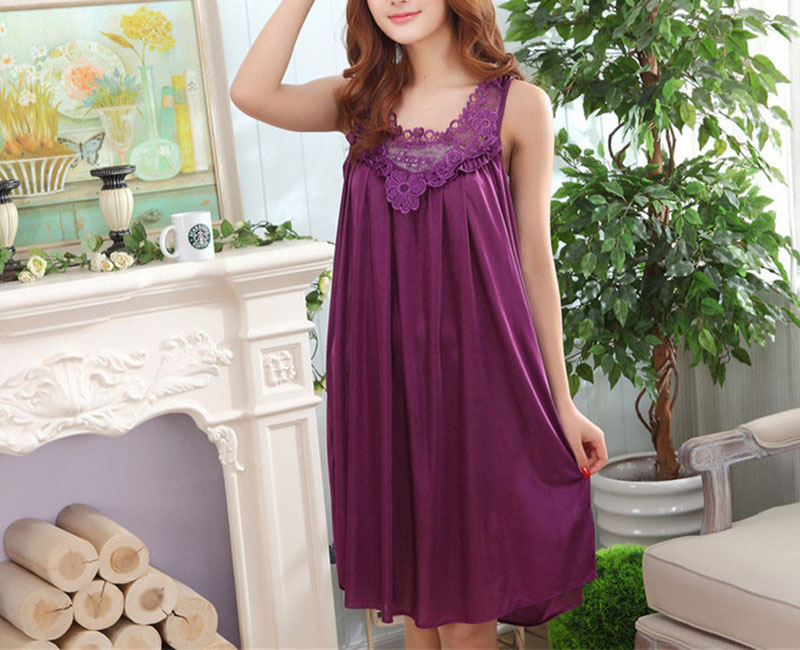 Large Sexy Night Dress Ice Silk Satin Sleepwear Female Nightgown Women Sleeping Dresses Plus Size