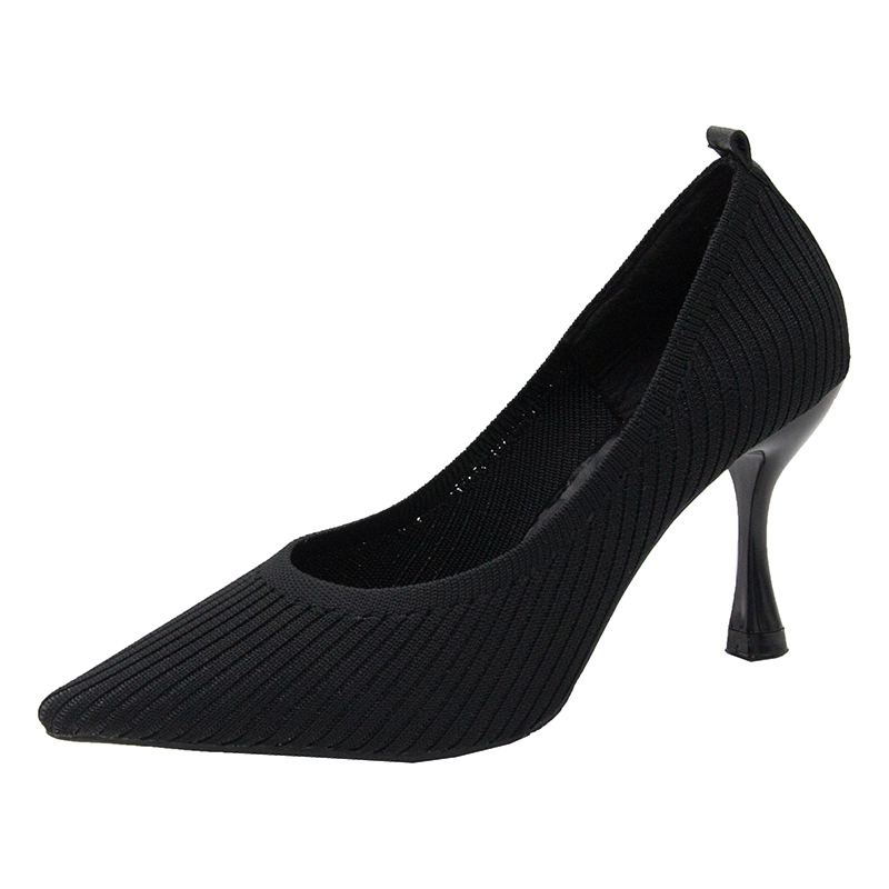Fashion High Heels New Shallow Mouth Women&apos;s Shoes Pointed Toe Stiletto Knitted Single Shoes