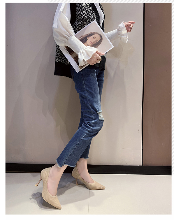 Fashion High Heels New Shallow Mouth Women&apos;s Shoes Pointed Toe Stiletto Knitted Single Shoes