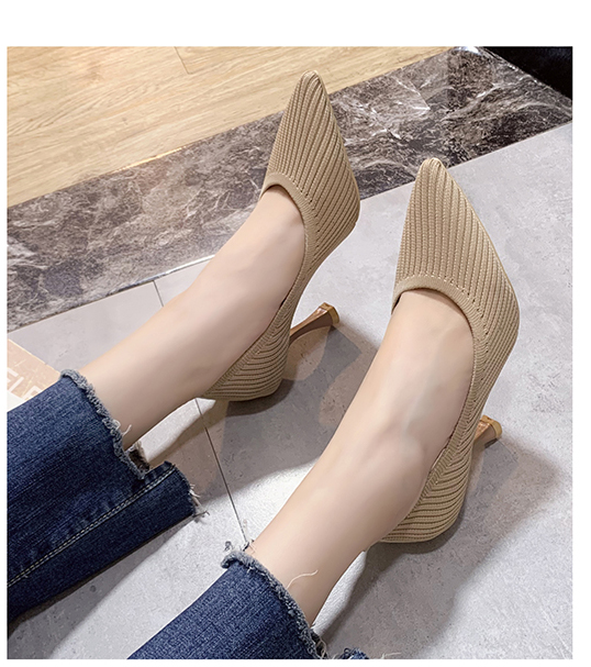 Fashion High Heels New Shallow Mouth Women&apos;s Shoes Pointed Toe Stiletto Knitted Single Shoes
